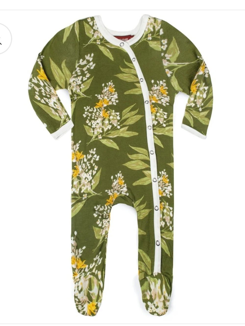 Milkbarn Green Floral Bamboo Snap Footed Romper 6-9M NWT